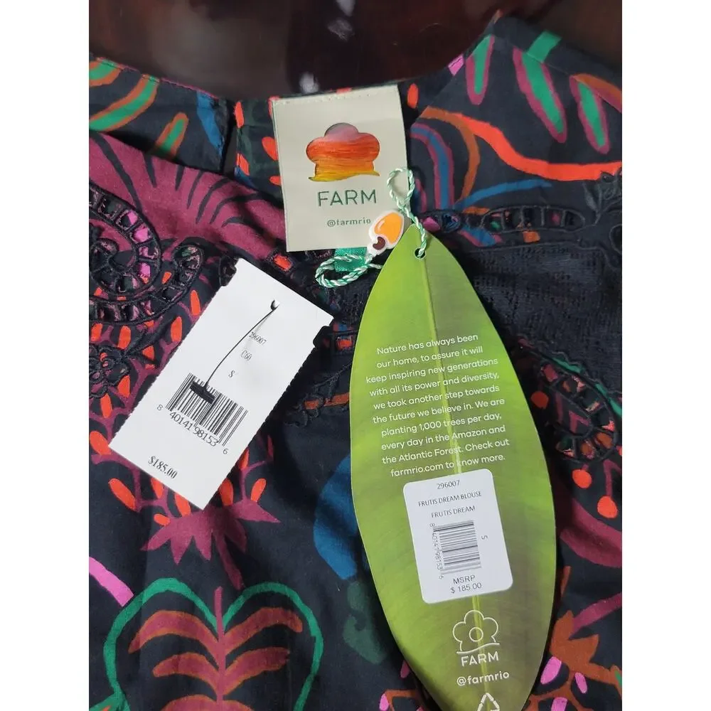 FARM Rio FrutisDream Puff Sleeve SubtleFruit Print NWT Sz S BOHO Art to Wear Y2K